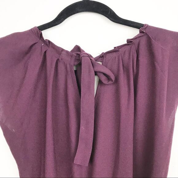 LC Lauren Conrad Dress Size Small Wine Lace Hem Pleated Tie Gathered Waist - Picture 4 of 7